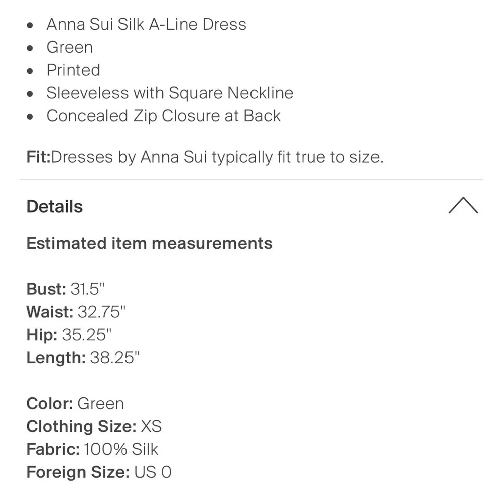 ANNA SUI ANTHROPOLOGIE Silk midi dress sleeveless green floral square neck XS - Picture 4 of 16